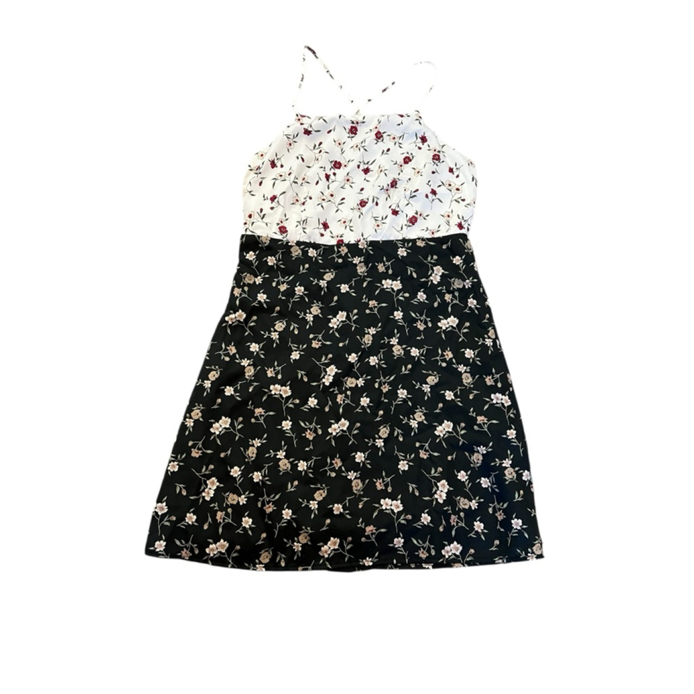 Women's Urban Outfitters Floral Mini Dress S Black & White Satin